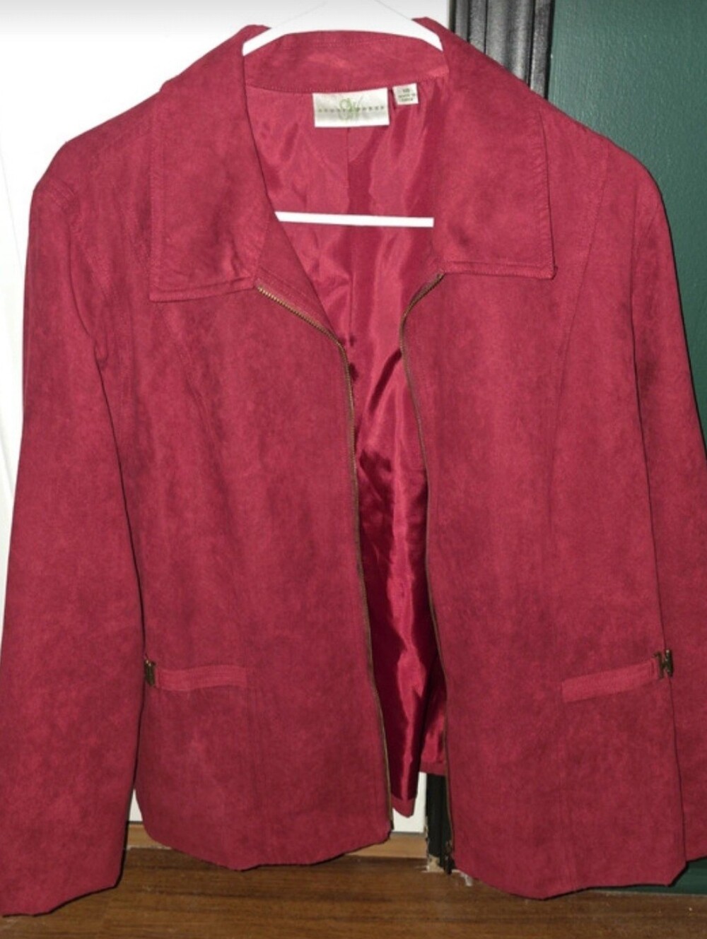 Suede-Style Burgundy Zip Front Women’s Jacket